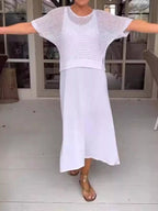 Full Size Openwork Knit Cover Up and Dress Set Plus Size - Hands of Hope