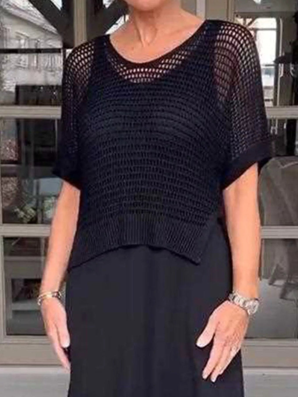 Full Size Openwork Knit Cover Up and Dress Set Plus Size - Hands of Hope