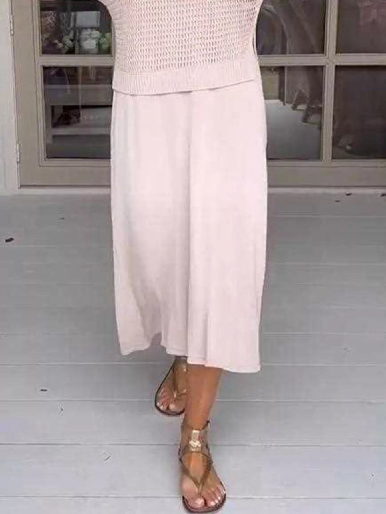 Full Size Openwork Knit Cover Up and Dress Set Plus Size - Hands of Hope