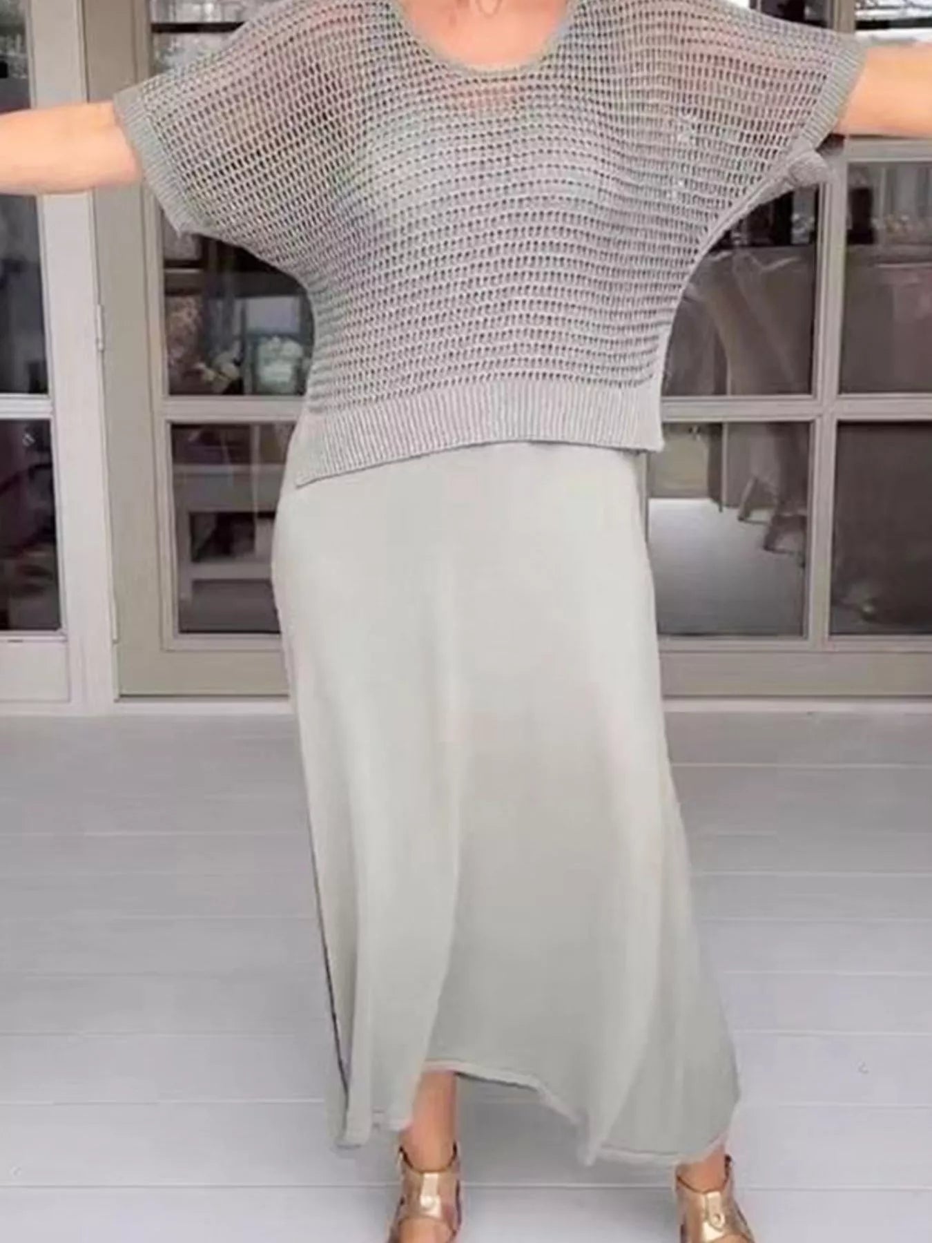 Full Size Openwork Knit Cover Up and Dress Set Plus Size - Hands of Hope