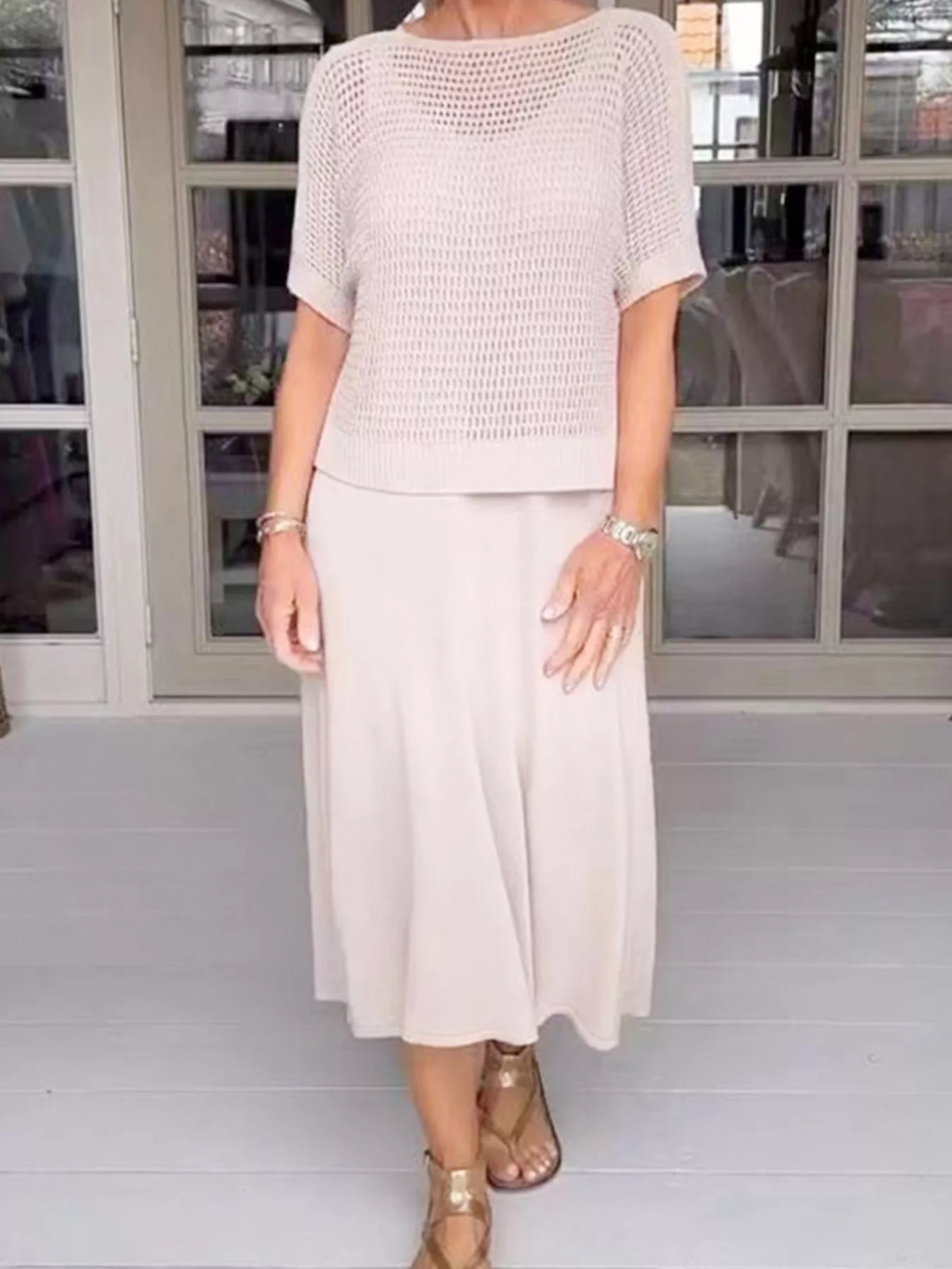 Full Size Openwork Knit Cover Up and Dress Set Plus Size - Hands of Hope