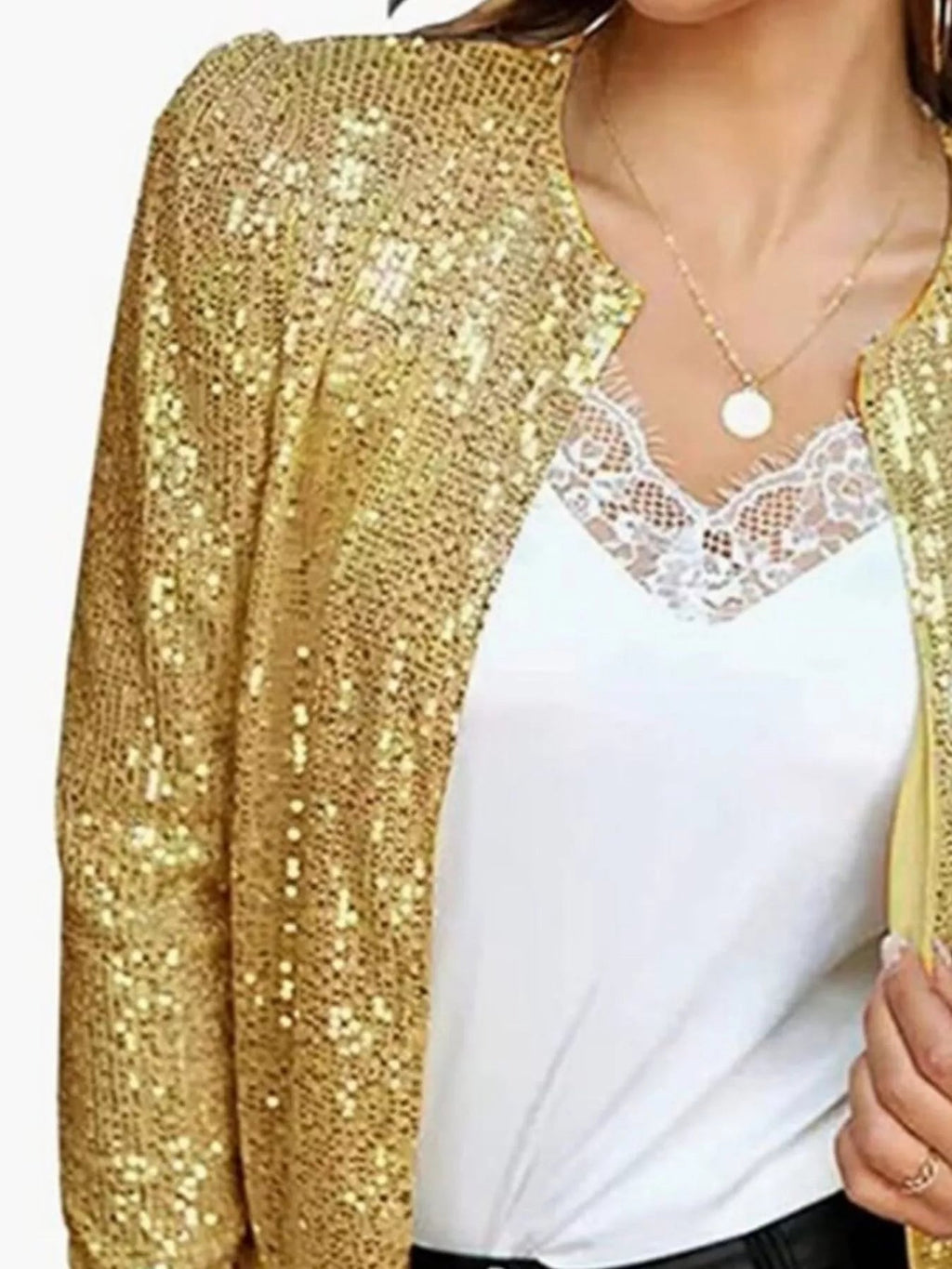 Full Size Sequin Long Sleeve Jacket Plus Size - Hands of Hope
