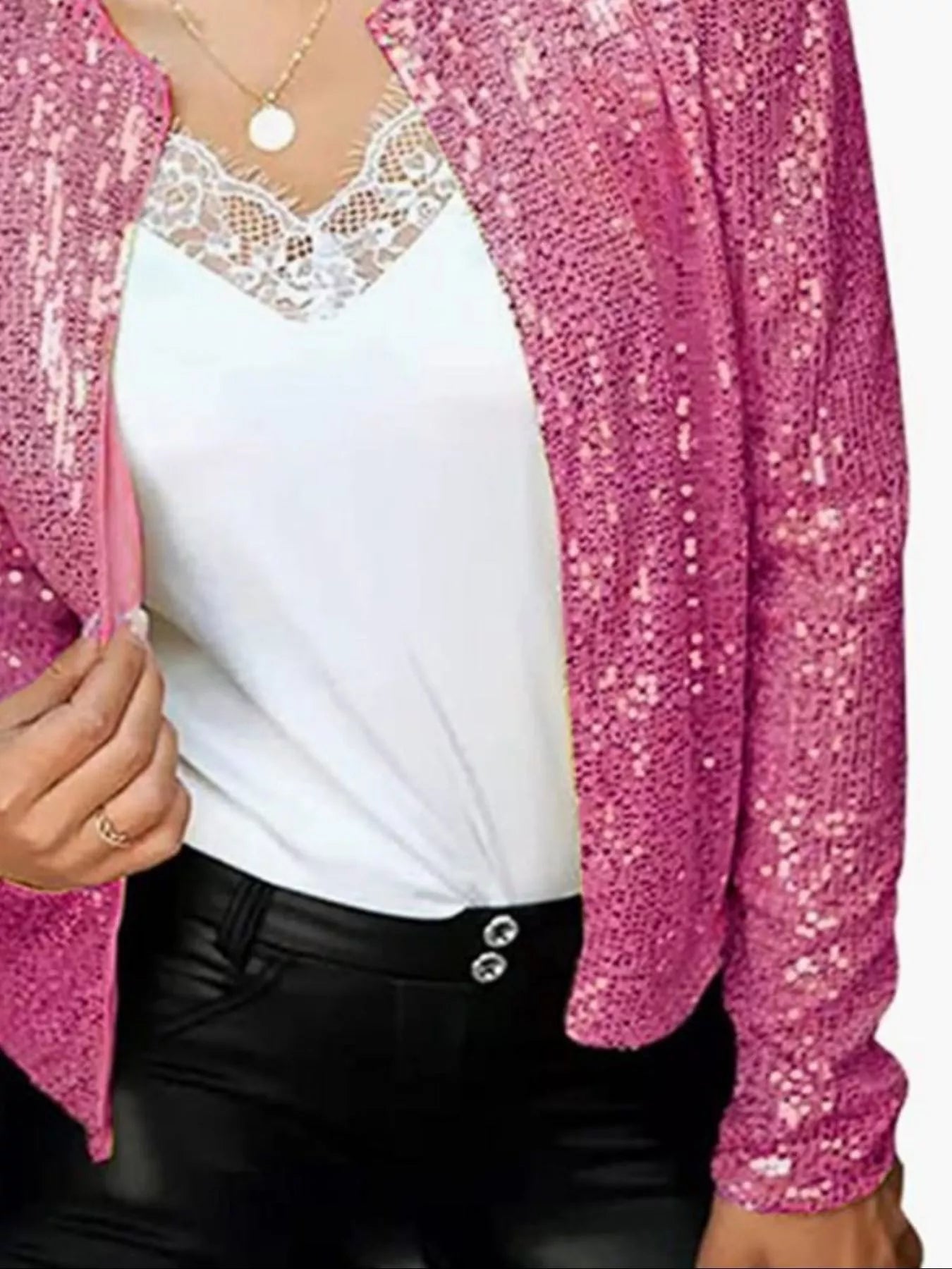 Full Size Sequin Long Sleeve Jacket Plus Size - Hands of Hope