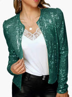 Full Size Sequin Long Sleeve Jacket Plus Size - Hands of Hope