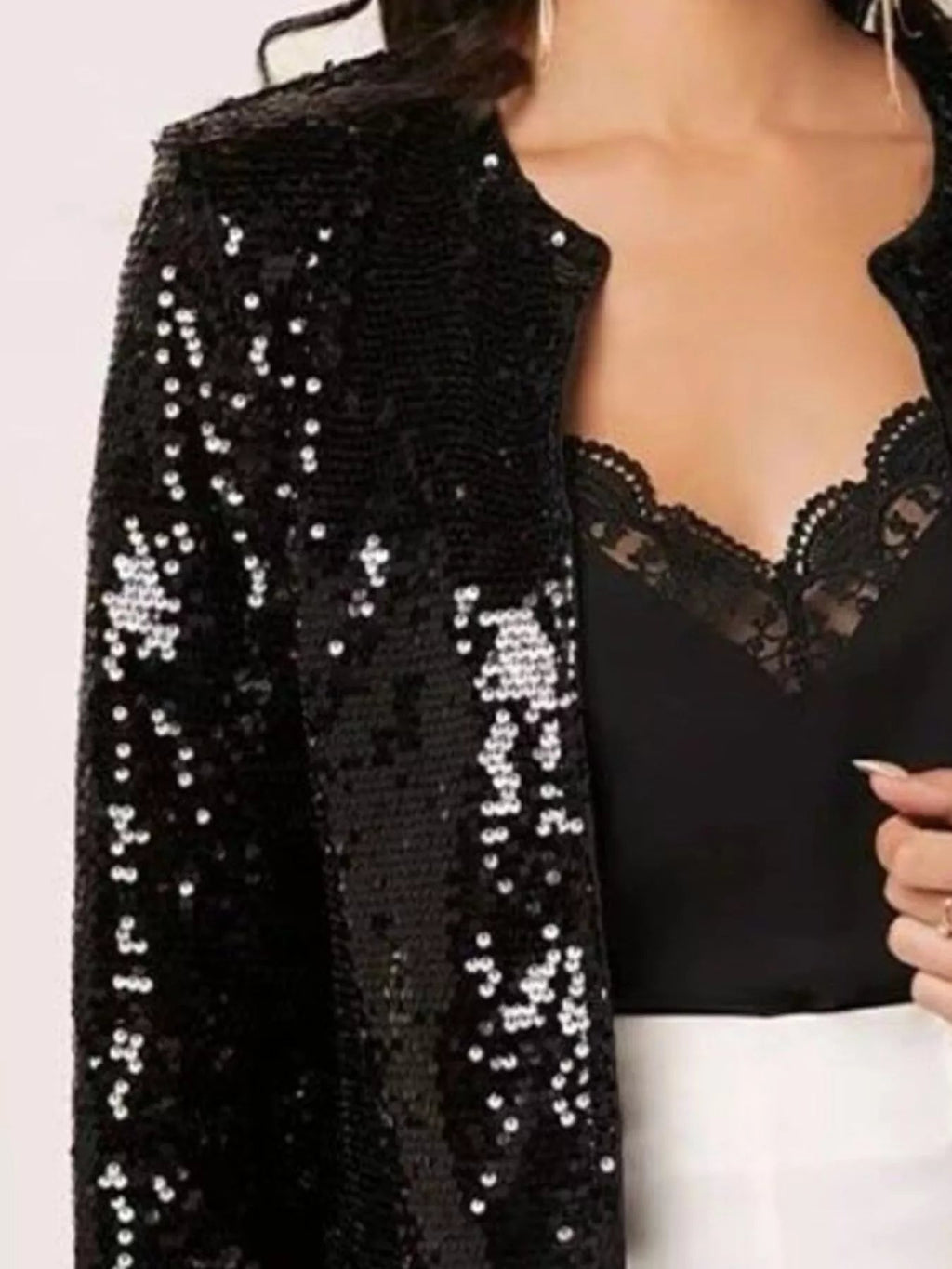 Full Size Sequin Long Sleeve Jacket Plus Size - Hands of Hope