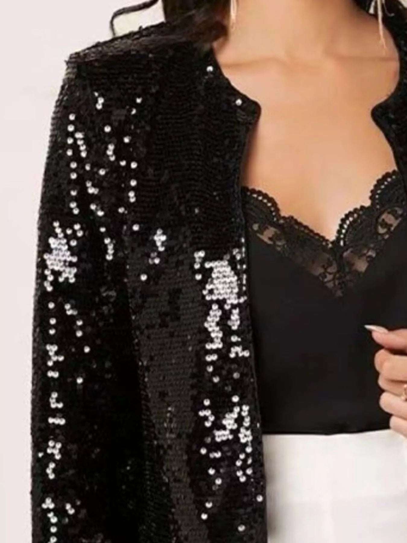 Full Size Sequin Long Sleeve Jacket Plus Size - Hands of Hope