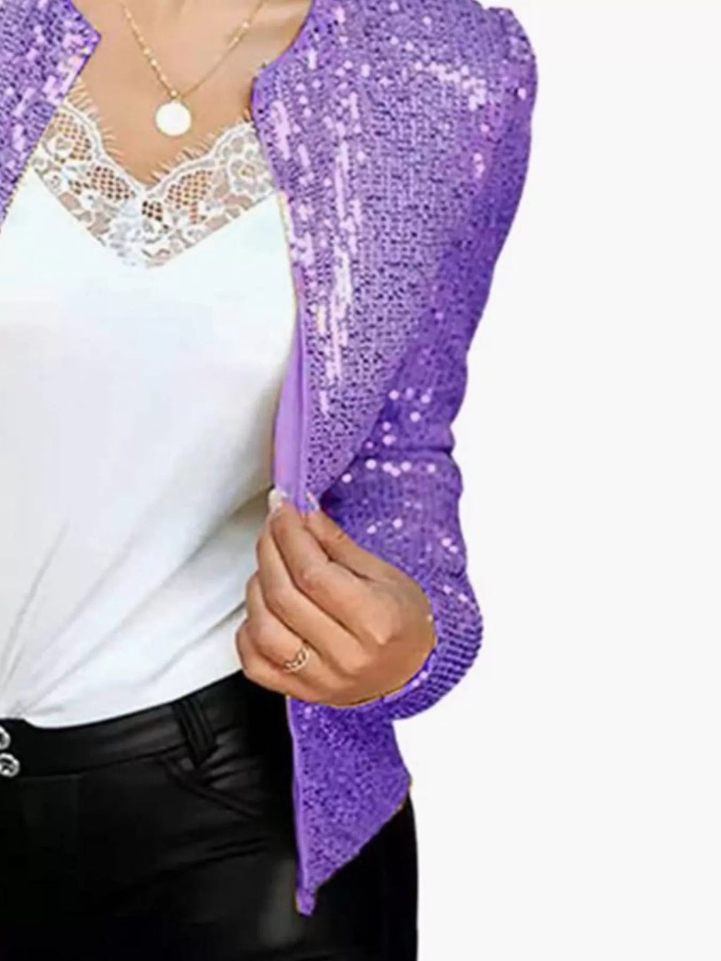 Full Size Sequin Long Sleeve Jacket Plus Size - Hands of Hope