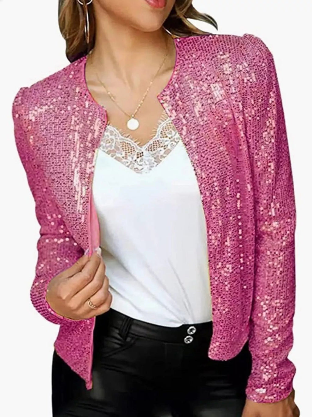 Full Size Sequin Long Sleeve Jacket Plus Size - Hands of Hope