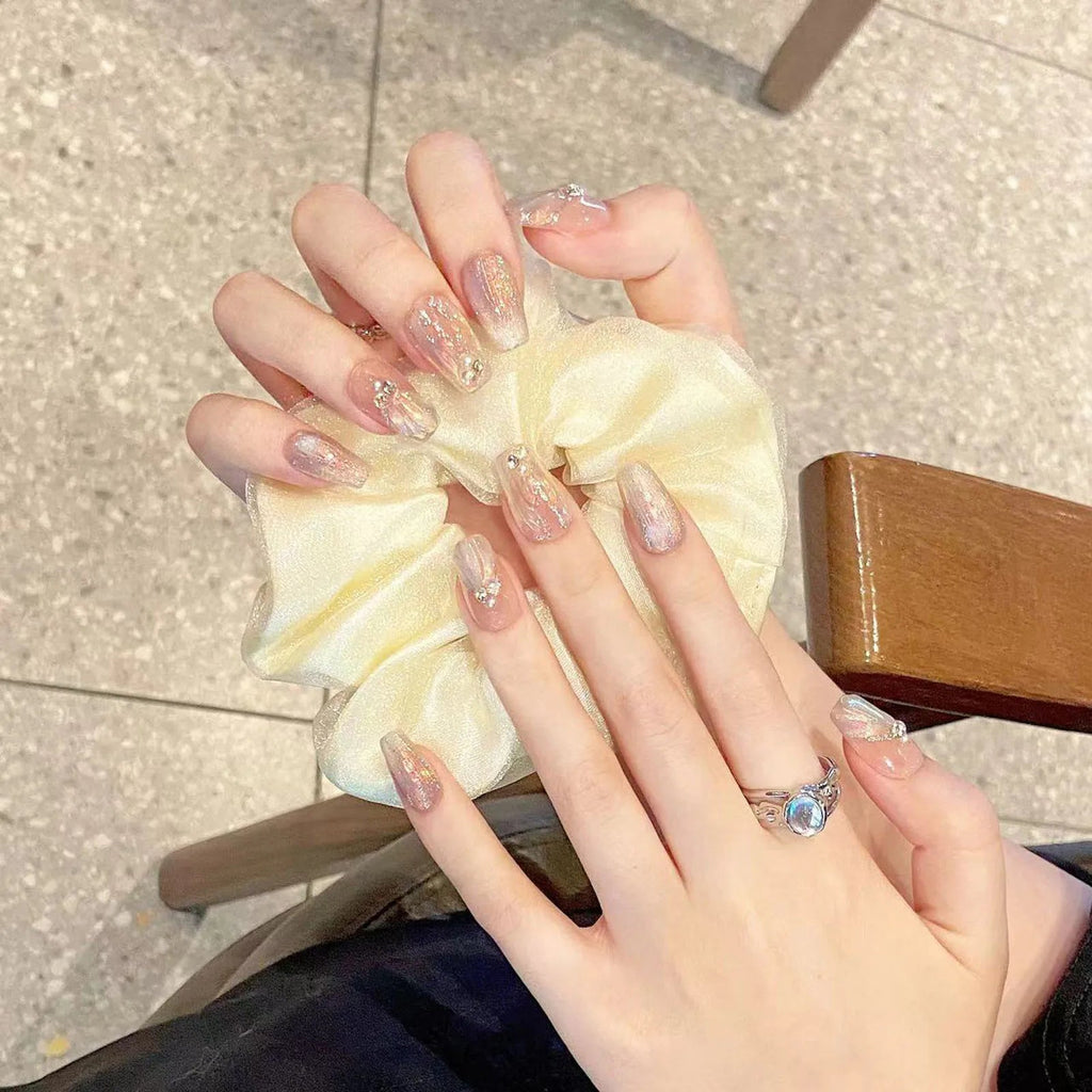 Handmade Press on Nails Blue Aurora Mermaid Fake Nail Patches Wearable Detachable French Pearl Almond False Nail Tips 10pcs - Hands of Hope