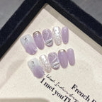 Handmade Press on Nails Blue Aurora Mermaid Fake Nail Patches Wearable Detachable French Pearl Almond False Nail Tips 10pcs - Hands of Hope