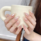 Handmade Press on Nails Blue Aurora Mermaid Fake Nail Patches Wearable Detachable French Pearl Almond False Nail Tips 10pcs - Hands of Hope