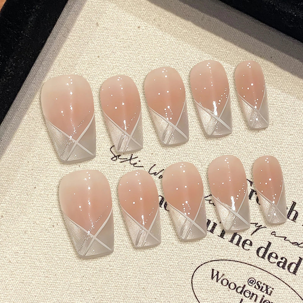 Handmade Press on Nails Sweet Bowknot Pearl Decor French Fake Nails for Women Girl Wearable Shiny Cat Eye Bride False Nail Tips - Hands of Hope