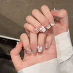 Handmade Press on Nails Sweet Bowknot Pearl Decor French Fake Nails for Women Girl Wearable Shiny Cat Eye Bride False Nail Tips - Hands of Hope