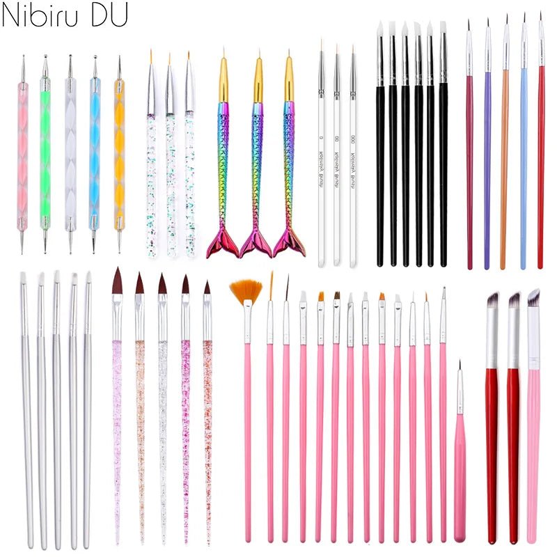 Nail Art Brush Set Gradient Line Painting Dotting Pen Kit Acrylic Handle Gel Polish Crystal Brushes Salon Nails Manicure Tools - Hands of Hope