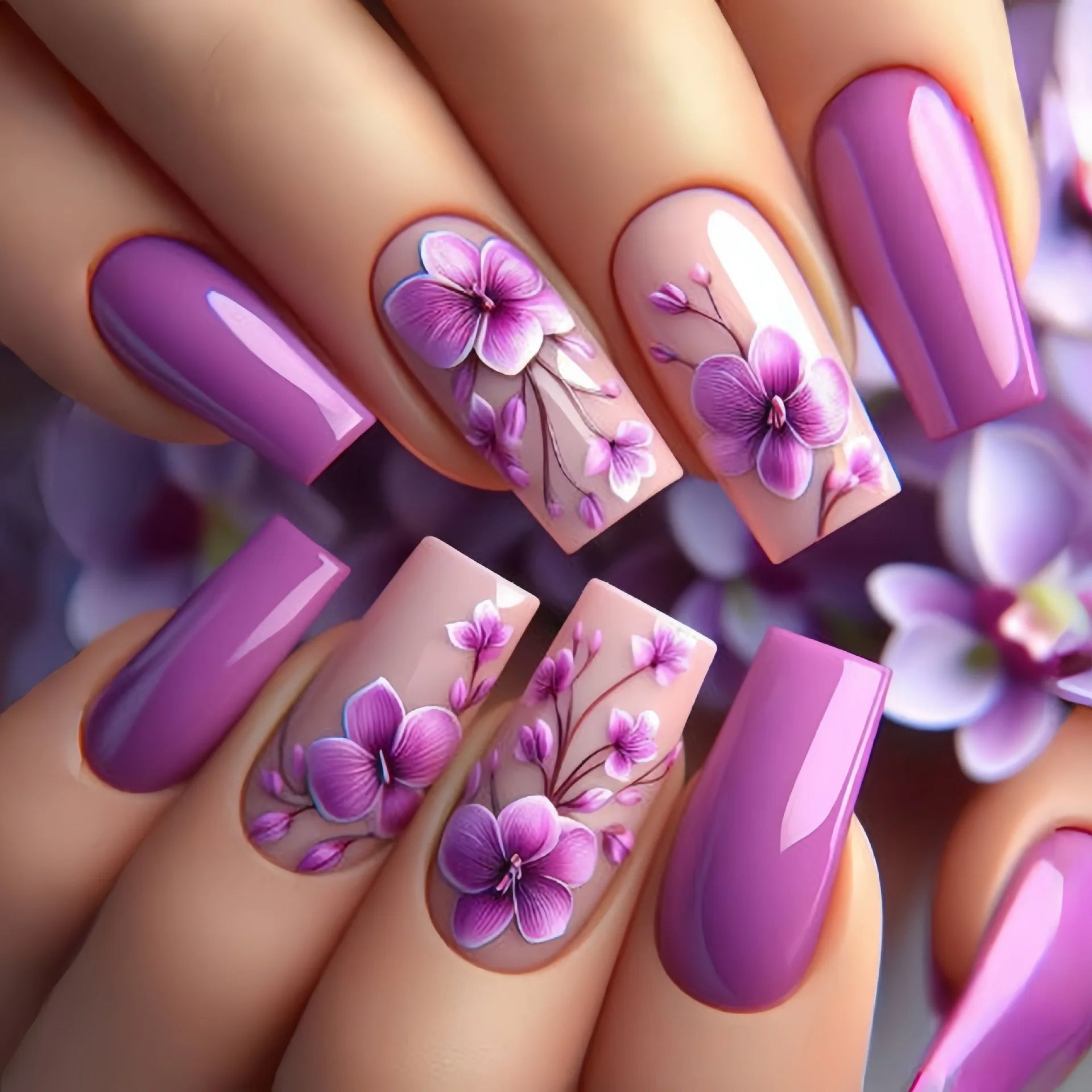 Purple Flower Coffin Printed Nail Set - Hands of Hope