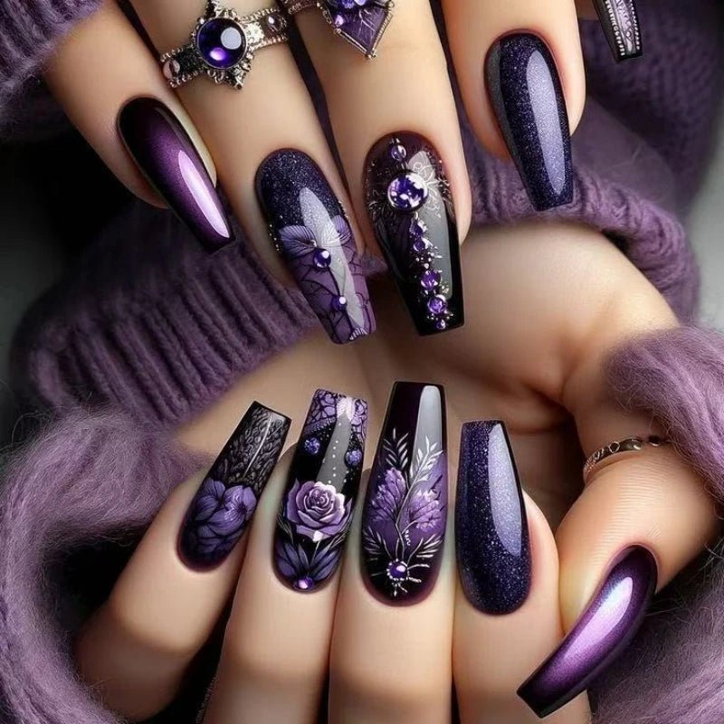 Purple Flower Coffin Printed Nail Set - Hands of Hope