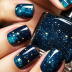 Shiny Blue Fake Nails 24Pcs Short Square Press On Nails Sparkly Gold Star Designs Reusable Acrylic False Nails Tips for Woman - Hands of Hope