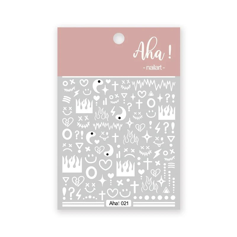 White Bloom Translucent Hollow Butterfly Heart Nail Sticker Press on Nails Decals Hollow Heart Star Moon Shape Sticker Sliders - Hands of Hope