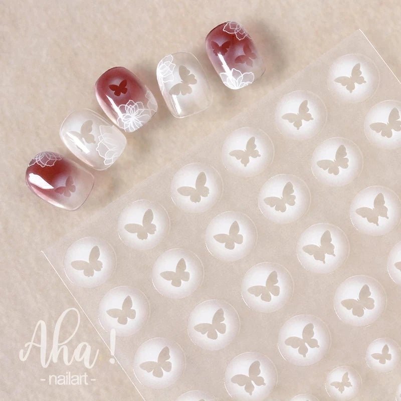 White Bloom Translucent Hollow Butterfly Heart Nail Sticker Press on Nails Decals Hollow Heart Star Moon Shape Sticker Sliders - Hands of Hope