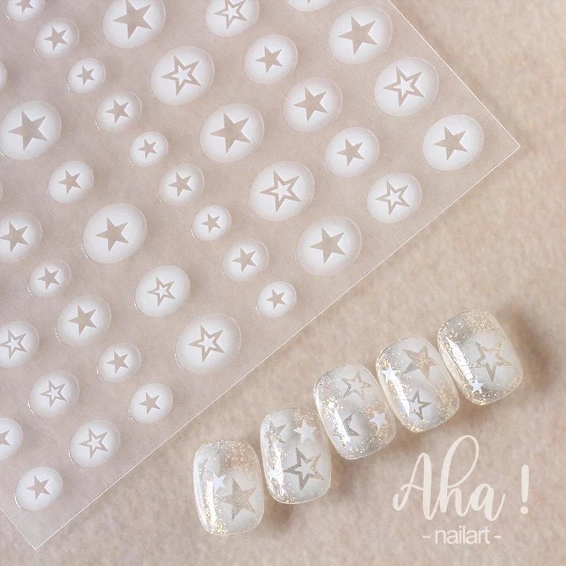 White Bloom Translucent Hollow Butterfly Heart Nail Sticker Press on Nails Decals Hollow Heart Star Moon Shape Sticker Sliders - Hands of Hope
