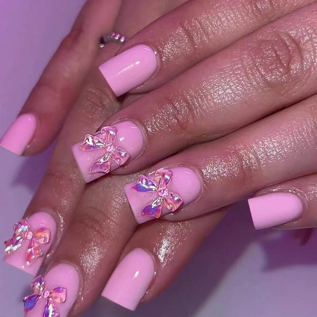 White French 3D Bowknot Nail Set - Hands of Hope