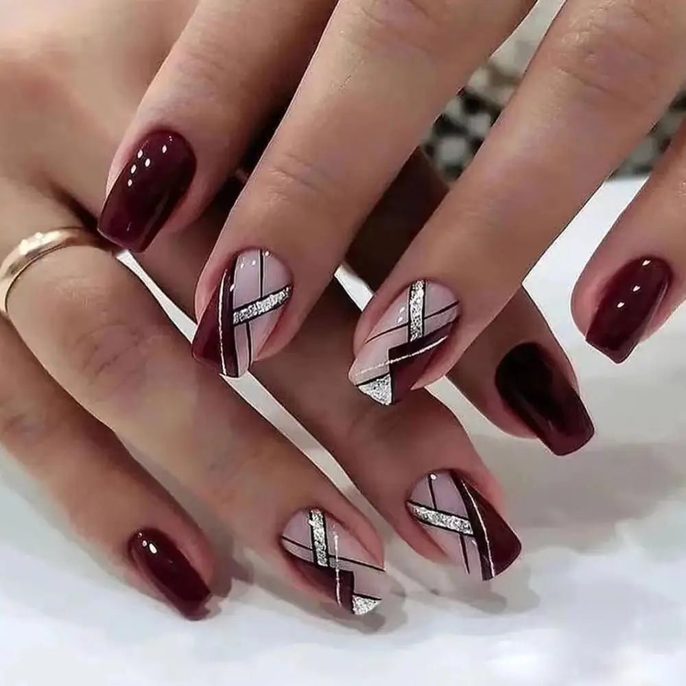 Wine Red Glitter Nail Set - Hands of Hope