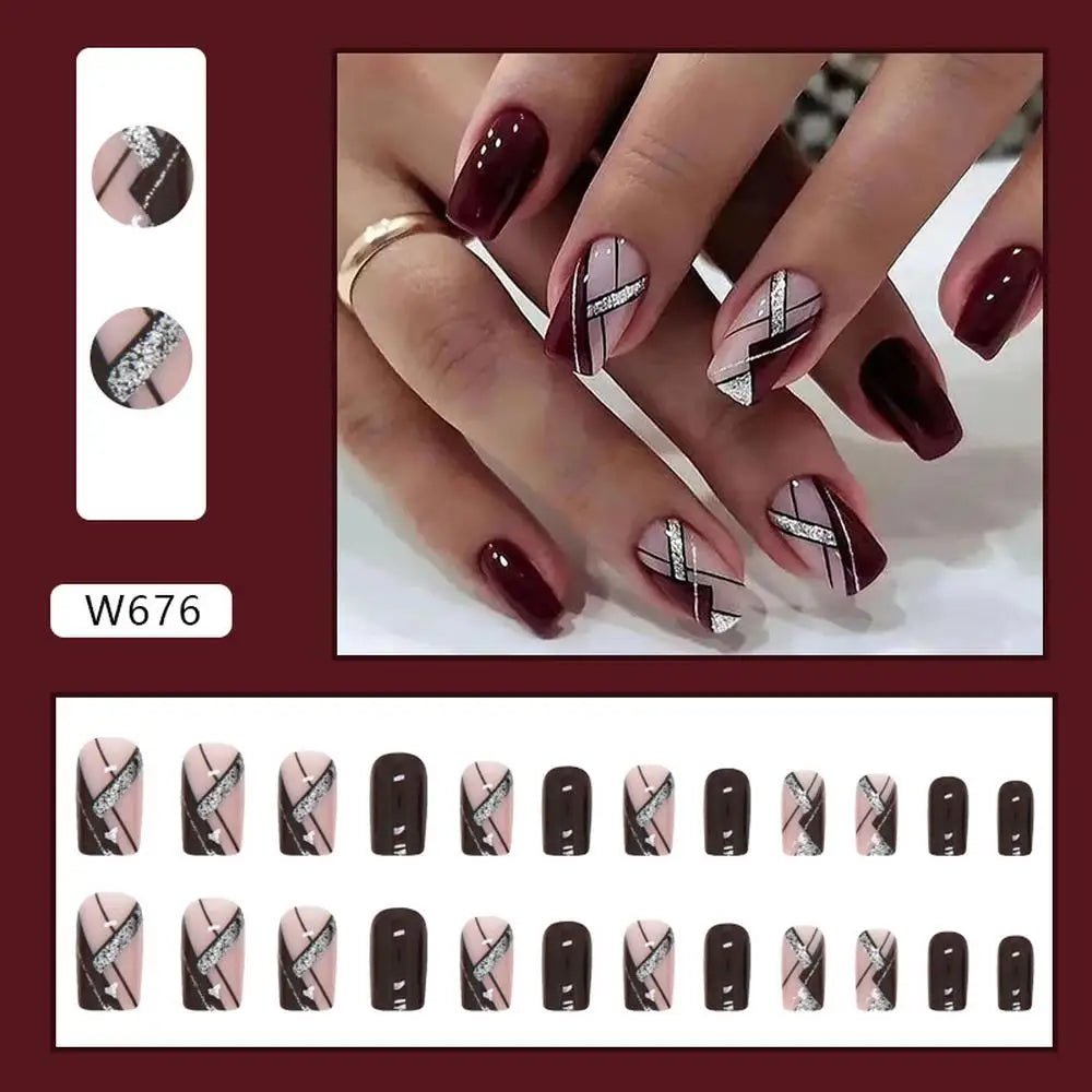Wine Red Glitter Nail Set - Hands of Hope